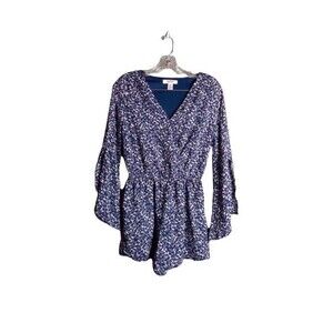 Arizona Jean Co Romper Women's Size XS Navy Blue White Floral Print